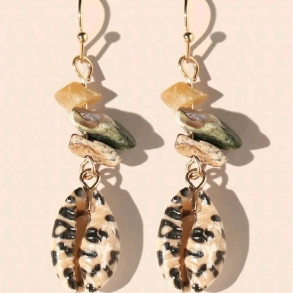 Boho Cowrie Shell Beaded Dangle Earrings Boho Beach Coastal tropical vacation